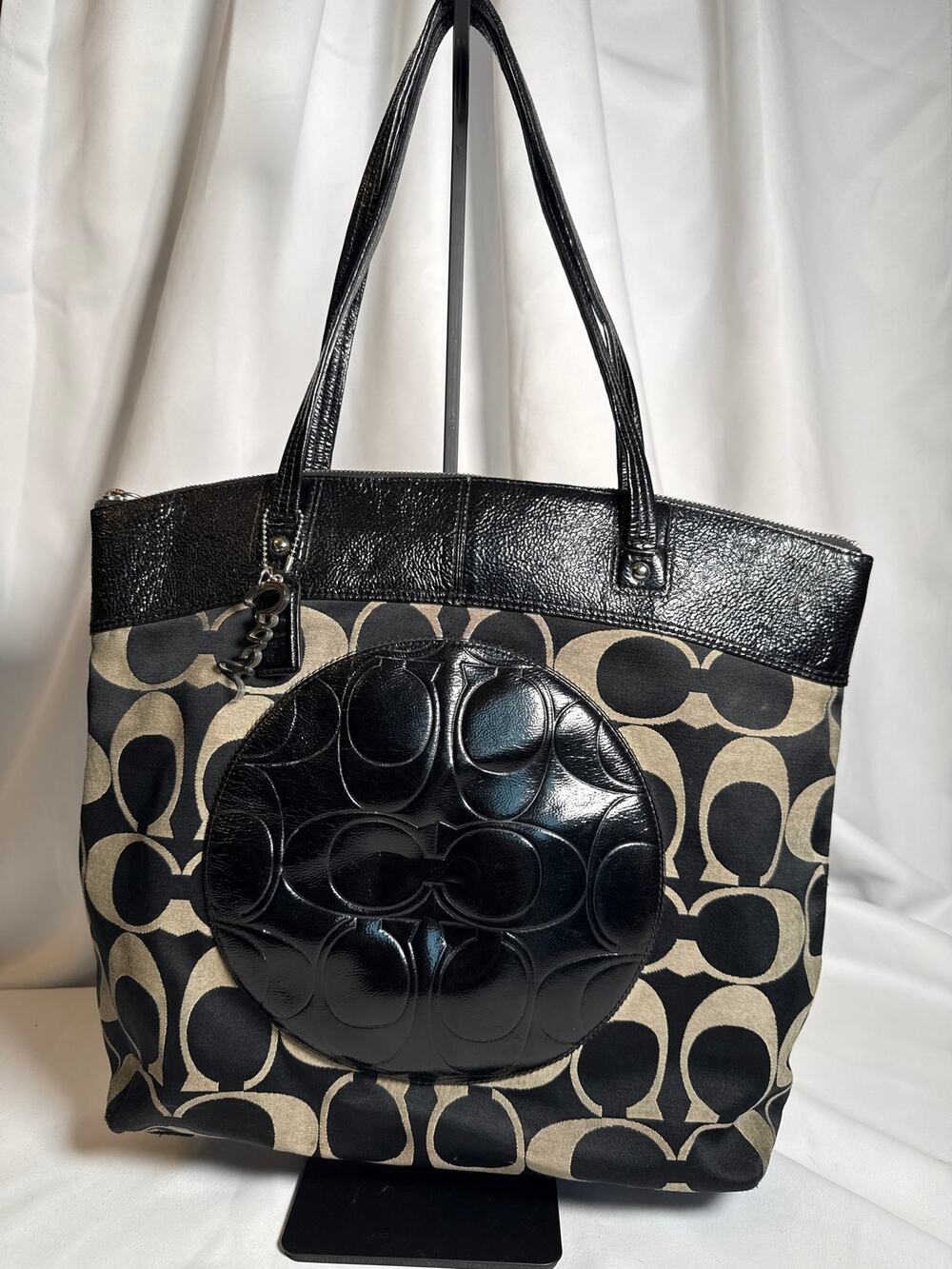 Coach Signature Laura Large Tote (F18335) Black Jacquard Designer Bag